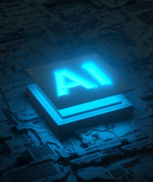 Circuit board and AI micro processor, Artificial intelligence of digital human. 3d render